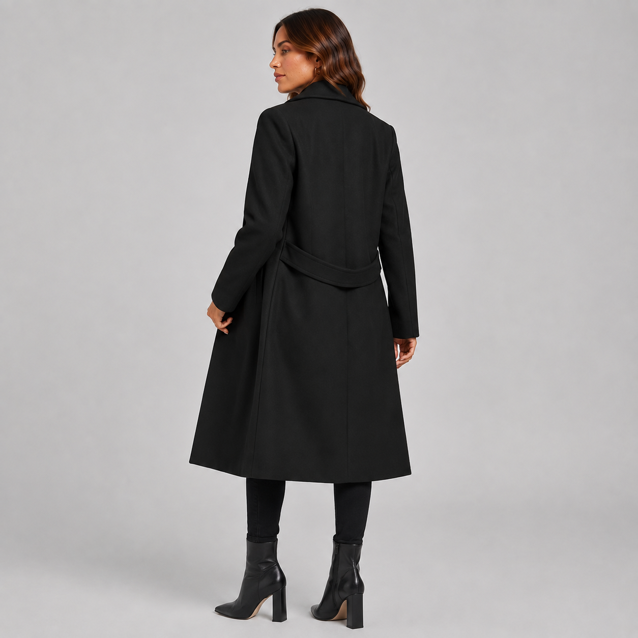 Montviro | Women’s Long Winter Coat Belted Waist Notched Lapel