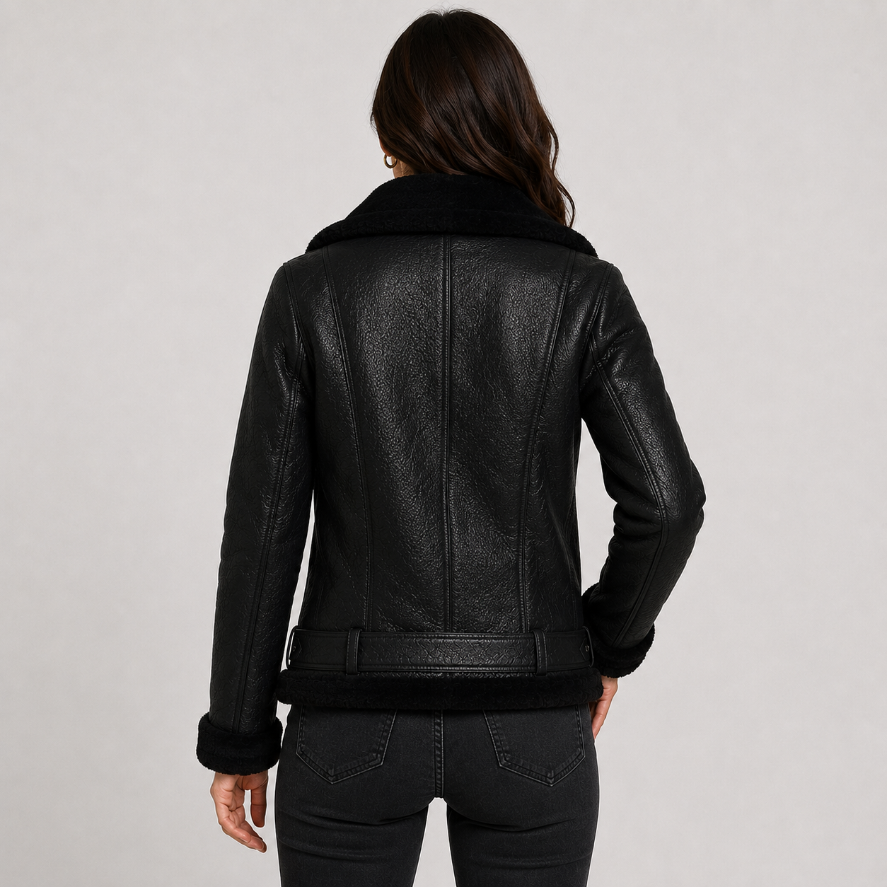 Montviro | Women's Jacket Faux Leather Fleece Lined Belted Longline