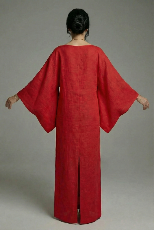 Kimono Midi Dress – Relaxed Fit with Tie Waist & Flowing Sleeves