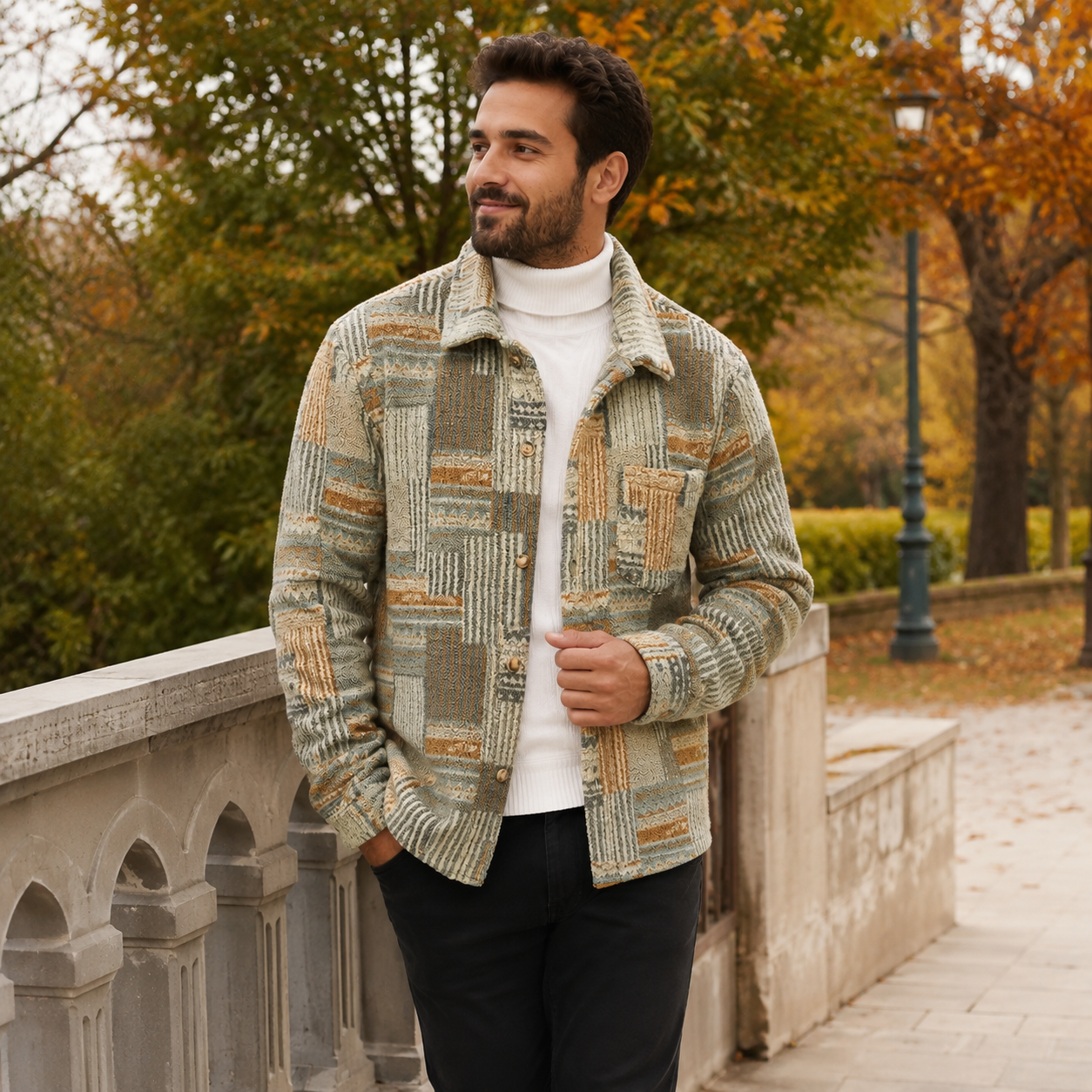 Montviro | Men's Fleece Jacket - Geometric Pattern Regular Fit Fall Winter