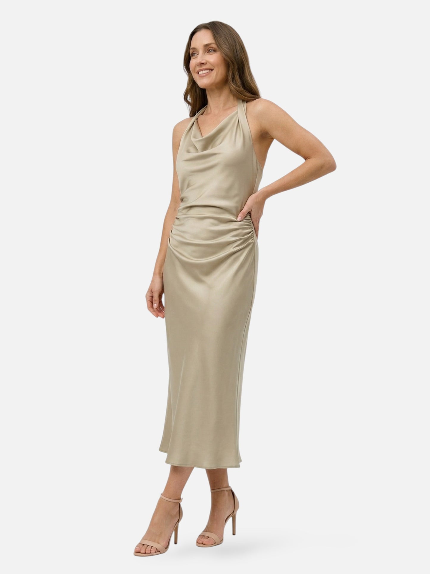 Montviro | Women’s Ruched Midi Dress – Refined Minimal Silhouette