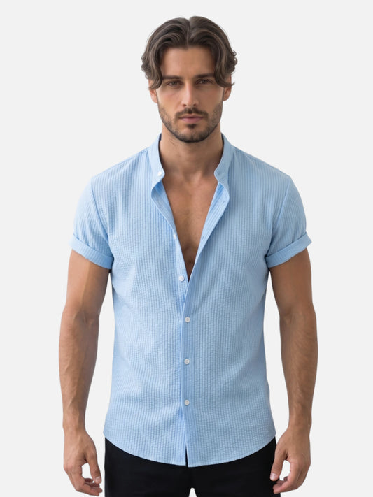 Montviro | Men’s Textured Shirt – Mandarin Collar Elegance