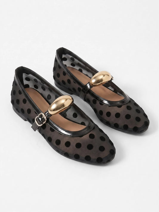 Montviro | Women’s Polka Dot Mesh Mary Jane Ballet Flats