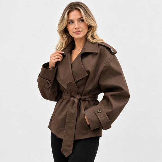 Montviro | Women's Belted Trench Coat - Solid Color Regular Fit