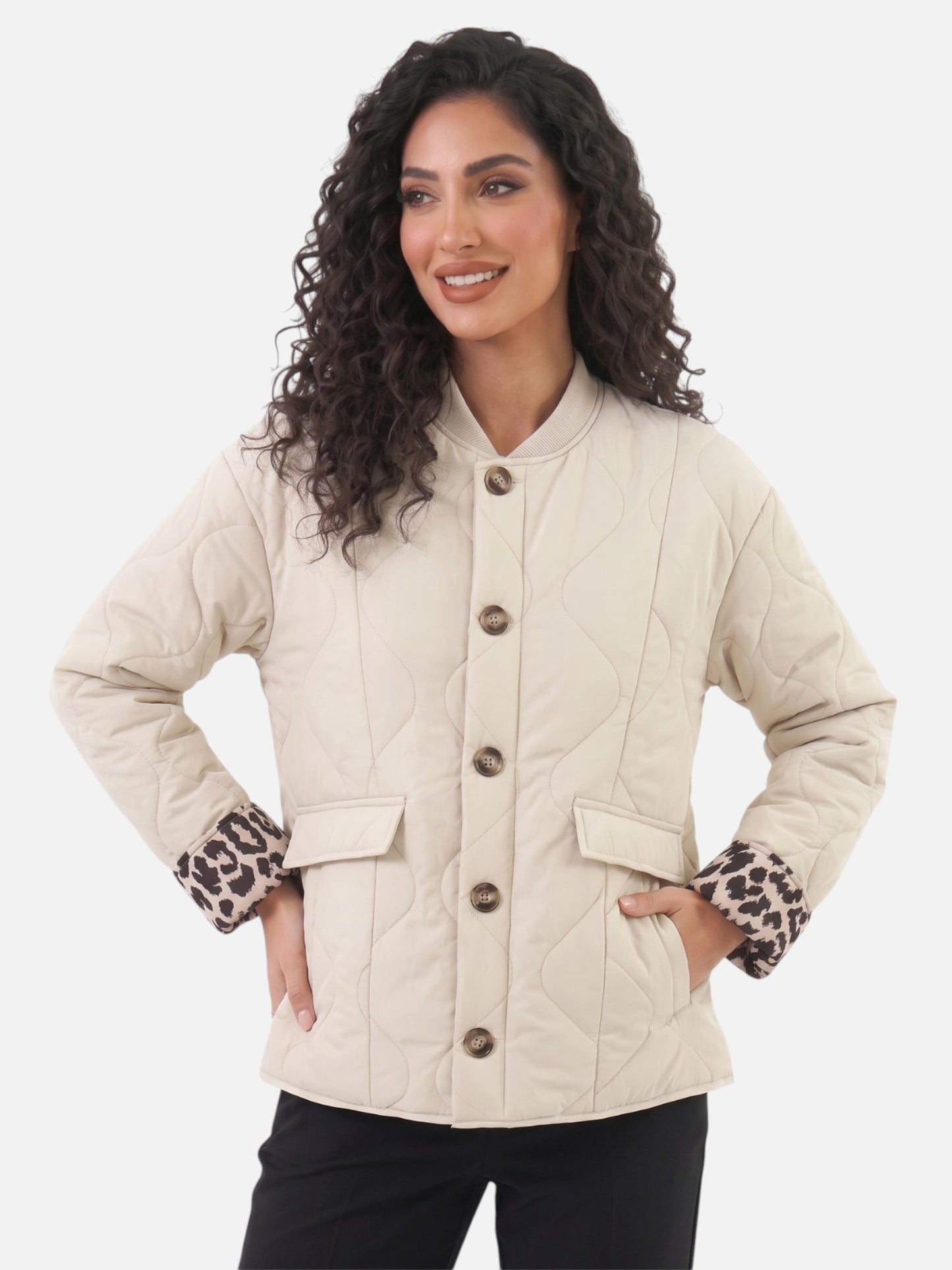 Montviro | Women’s Leopard Trim Jacket – Elegant Autumn Style