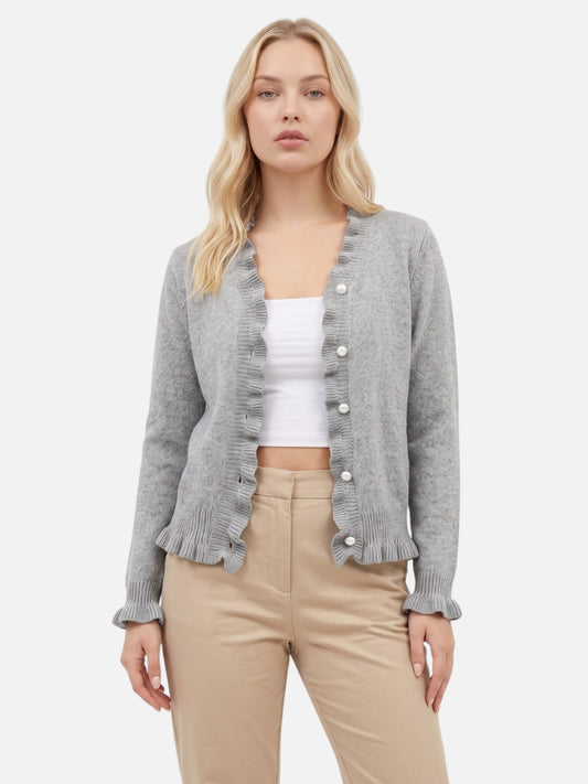 Montviro | Women’s Pearl Button Frill Knit Cardigan