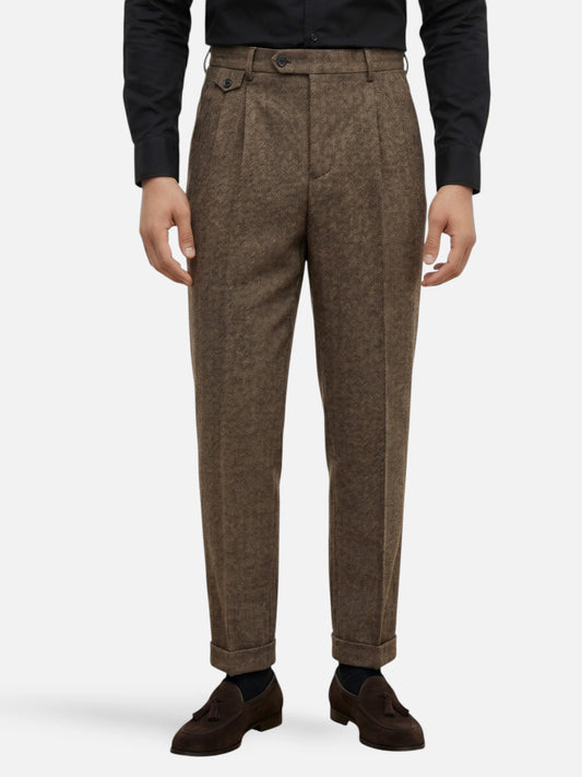 Montviro | Men’s Pleated Trousers – Classic Herringbone Elegance