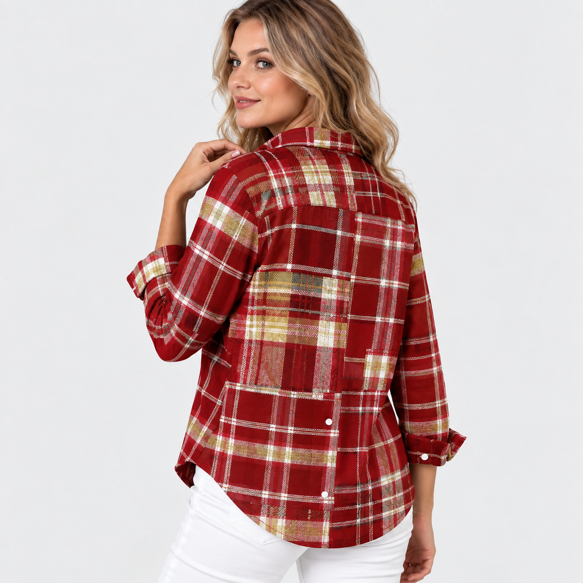 Montviro | Women’s Vintage Plaid Shirt Loose Fit Casual Fall Top