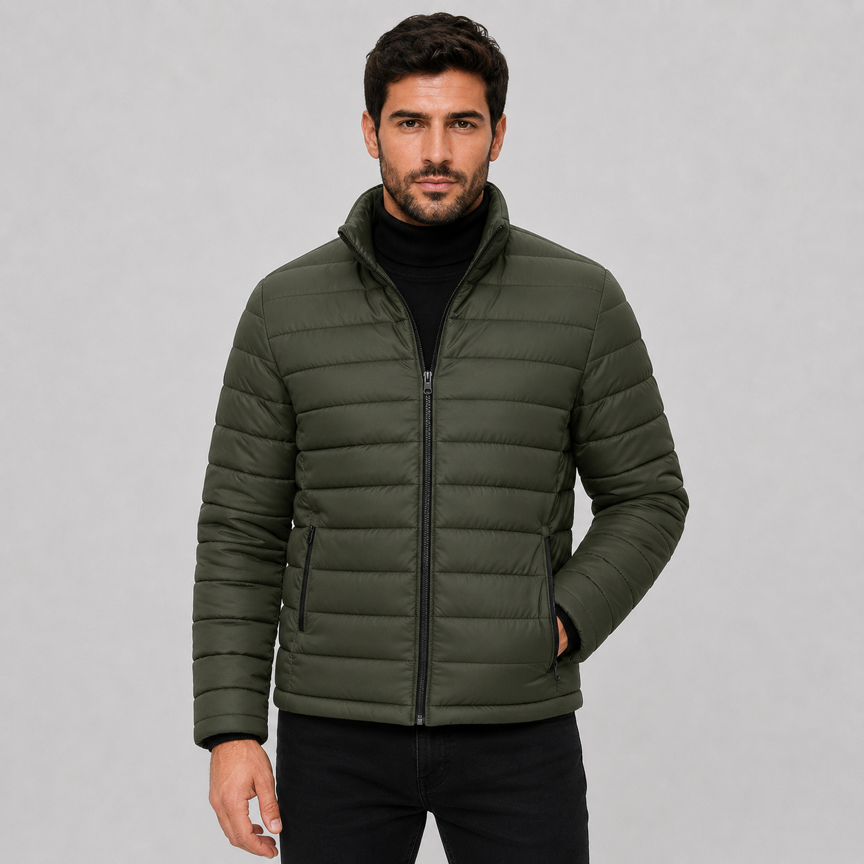 Montviro | Men's Quilted Jacket Warm Stand Collar Casual Zip Coat
