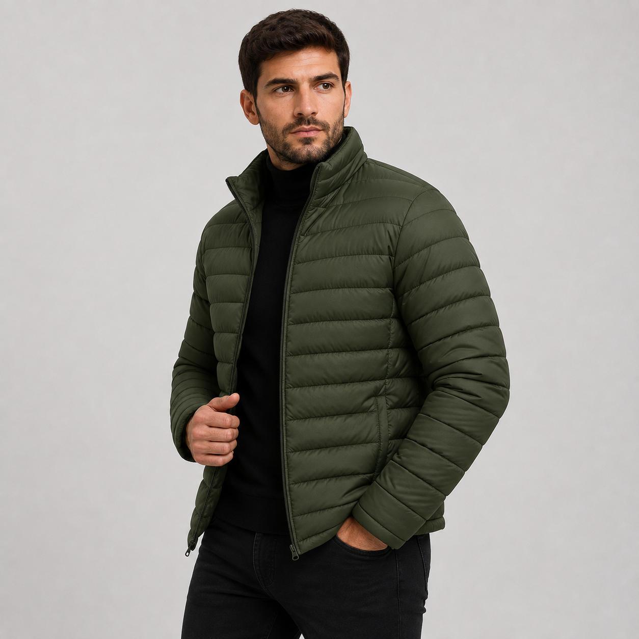 Montviro | Men's Quilted Jacket Warm Stand Collar Casual Zip Coat