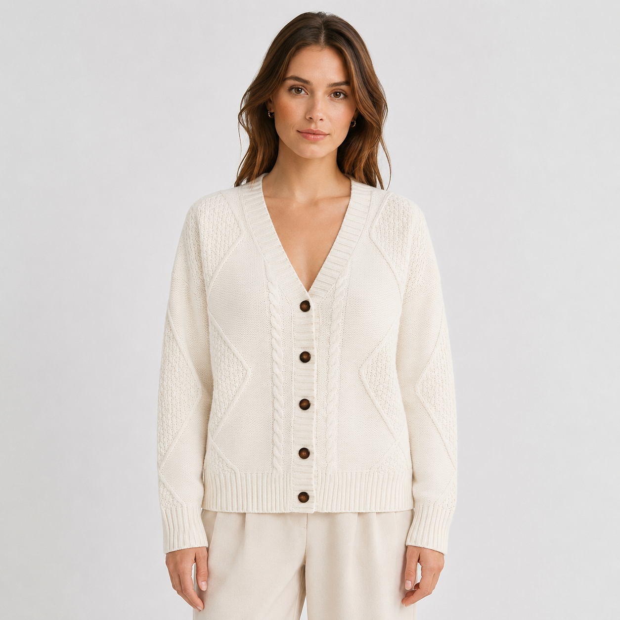 Montviro | Women’s Cardigan Cable Knit Button Front V-Neck Sweater