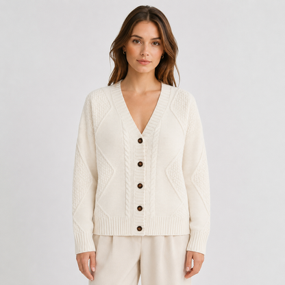 Montviro | Women’s Cardigan Cable Knit Button Front V-Neck Sweater