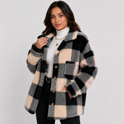 Montviro | Women's Plaid Plush Jacket – Soft Fall Winter Coat