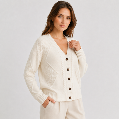 Montviro | Women’s Cardigan Cable Knit Button Front V-Neck Sweater