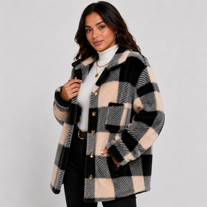 Montviro | Women's Plaid Plush Jacket – Soft Fall Winter Coat