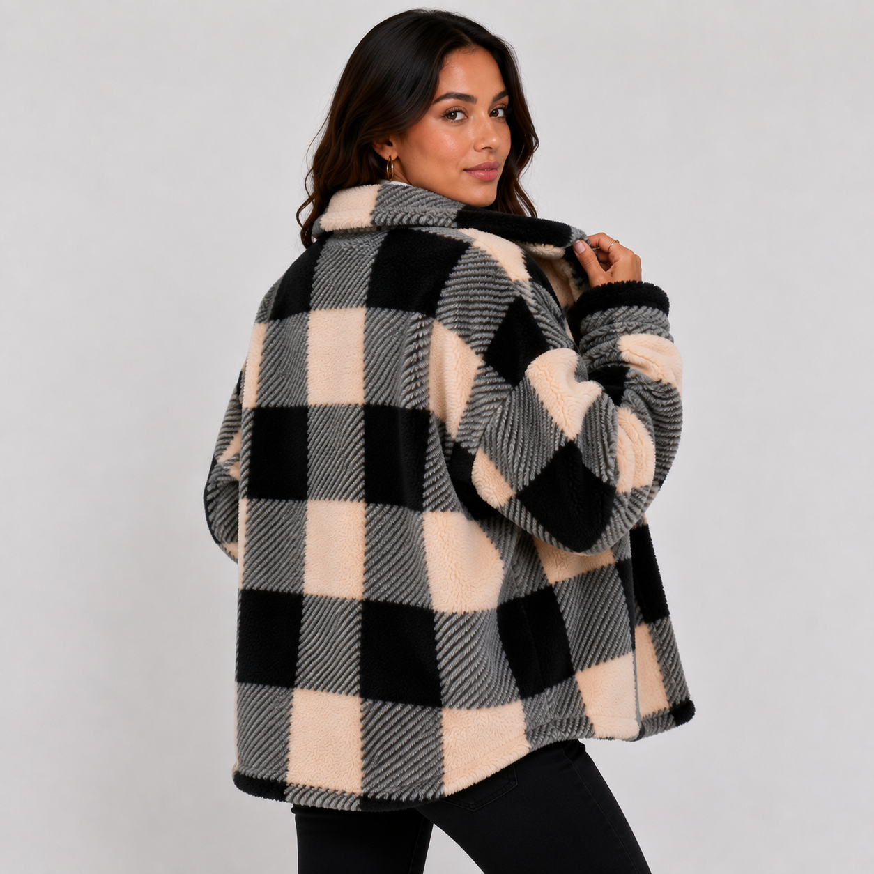 Montviro | Women's Plaid Plush Jacket – Soft Fall Winter Coat