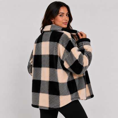 Montviro | Women's Plaid Plush Jacket – Soft Fall Winter Coat