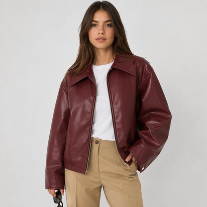 Montviro | Women's Faux Leather Jacket Zip Front Timeless Chic Style