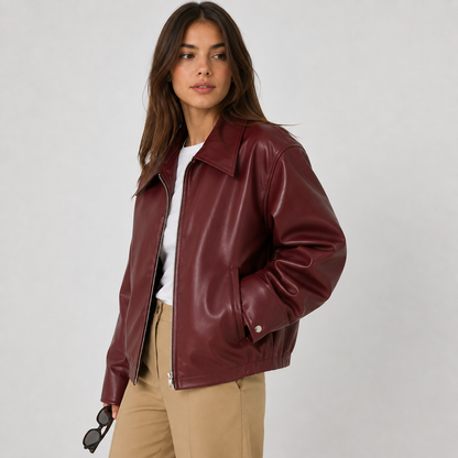 Montviro | Women's Faux Leather Jacket Zip Front Timeless Chic Style