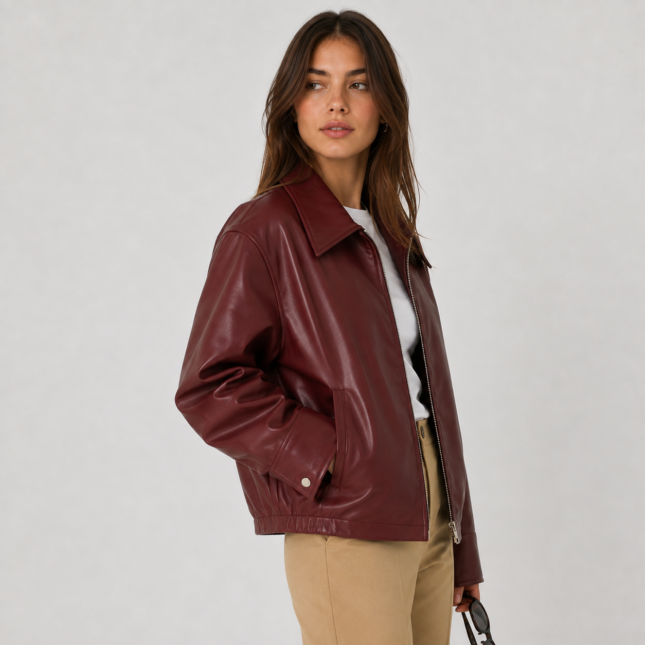 Montviro | Women's Faux Leather Jacket Zip Front Timeless Chic Style
