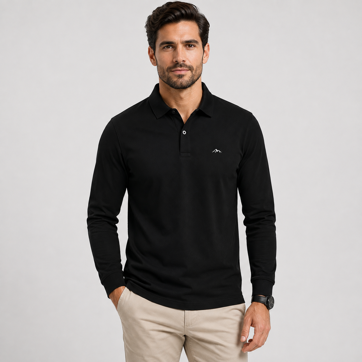 Montviro | Men's Polo Shirt Geometric Print Long Sleeve Regular Fit