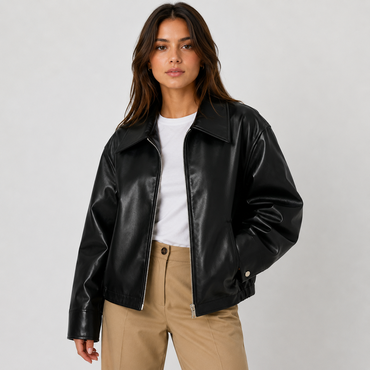 Montviro | Women's Faux Leather Jacket Zip Front Timeless Chic Style