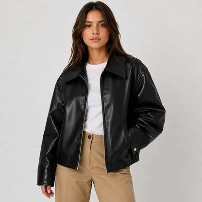 Montviro | Women's Faux Leather Jacket Zip Front Timeless Chic Style