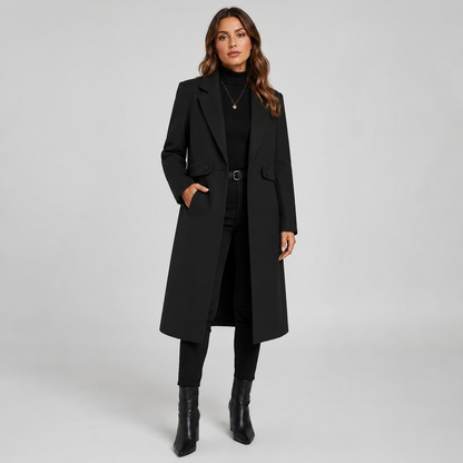 Montviro | Women’s Long Winter Coat Belted Waist Notched Lapel