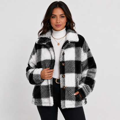 Montviro | Women's Plaid Plush Jacket – Soft Fall Winter Coat