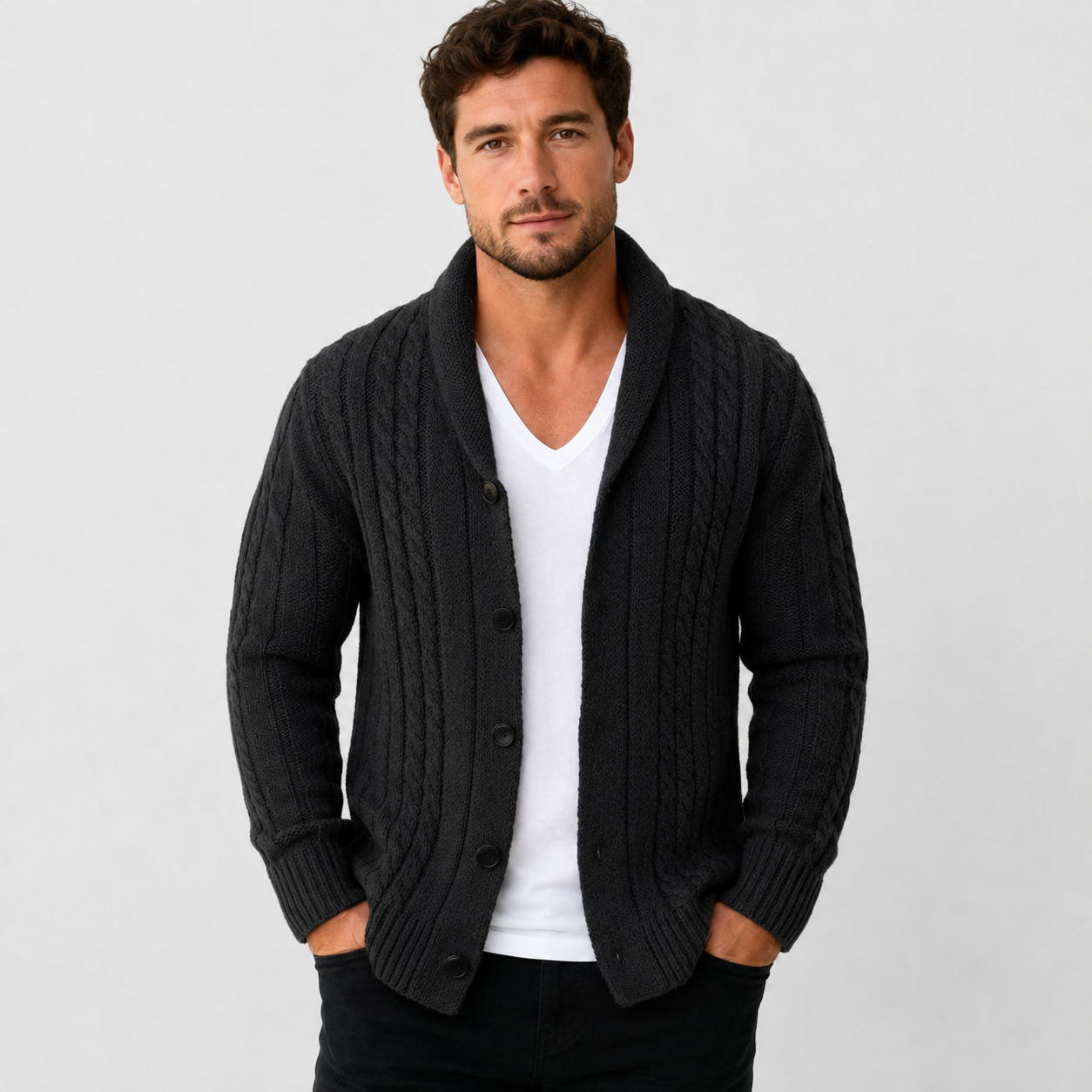 Montviro | Men's Cable Knit Cardigan – Warm Button Front Winter Sweater