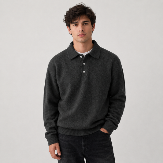 Montviro | Men's Polo Sweater Knit Long Sleeve Comfort Regular Fit