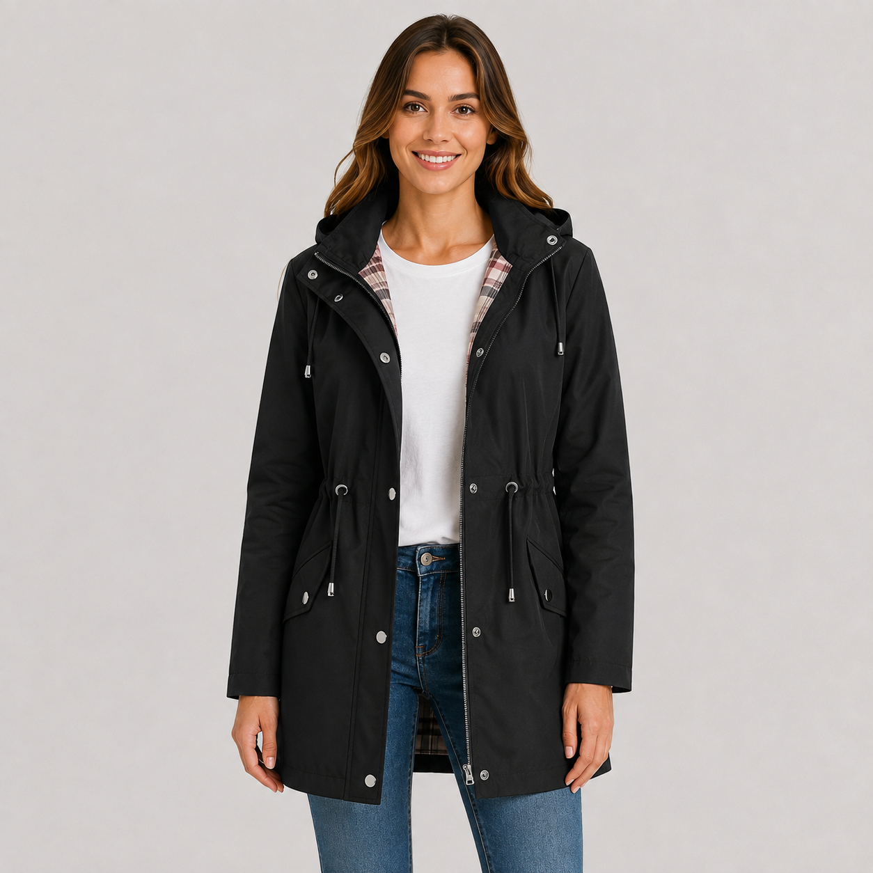 Montviro | Women's Plus Size Jacket Lightweight Hooded Cinched Waist