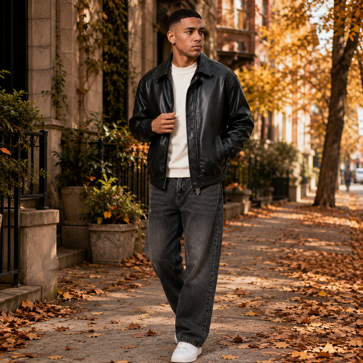 Montviro | Men’s PU Leather Jacket, Loose Fit, Snap Closure