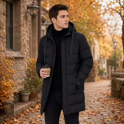 Montviro | Men's Black Puffer Jacket Hooded Warm Winter Coat