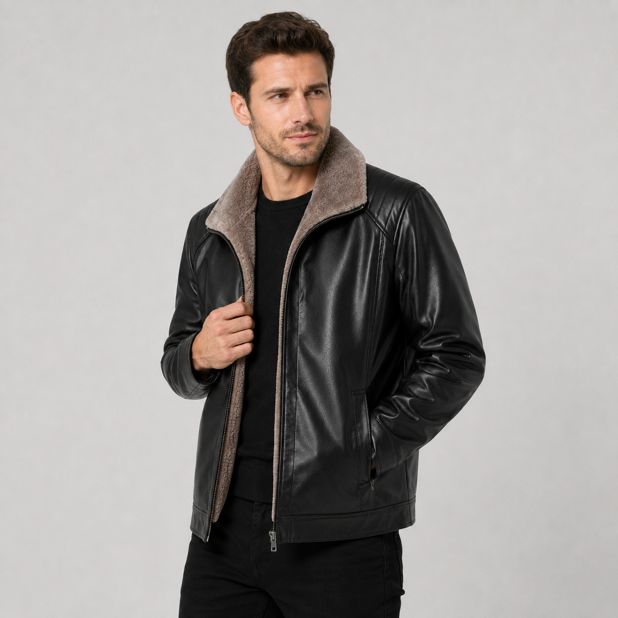 Montviro | Men’s PU Leather Jacket – Warm Lined Regular Fit Winter Style