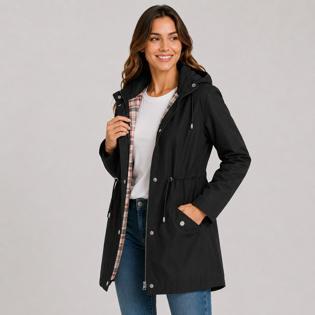 Montviro | Women's Plus Size Jacket Lightweight Hooded Cinched Waist
