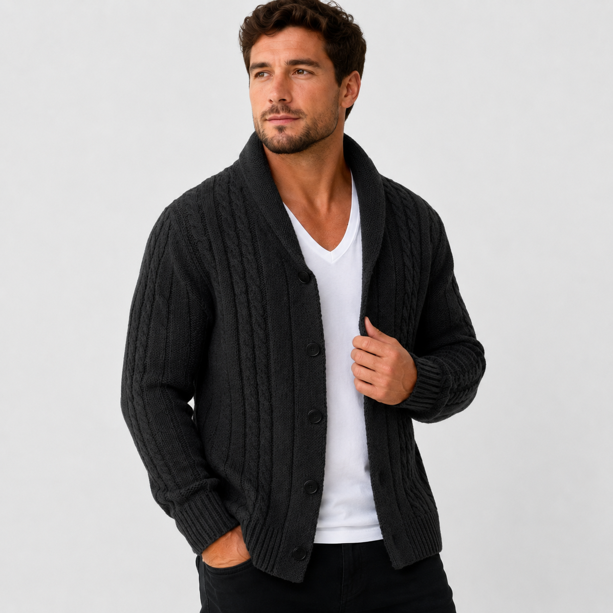 Montviro | Men's Cable Knit Cardigan – Warm Button Front Winter Sweater