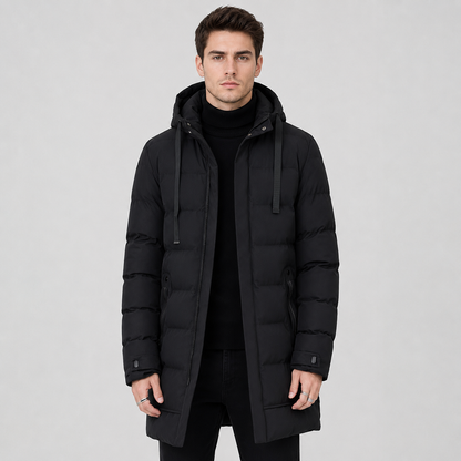 Montviro | Men's Black Puffer Jacket Hooded Warm Winter Coat