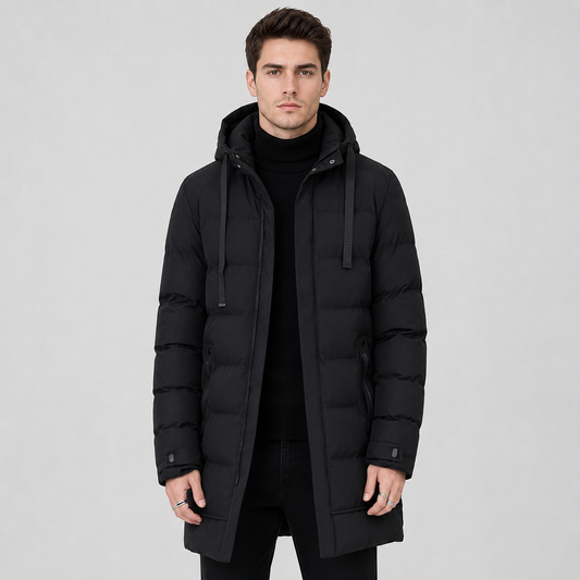 Montviro | Men's Black Puffer Jacket Hooded Warm Winter Coat