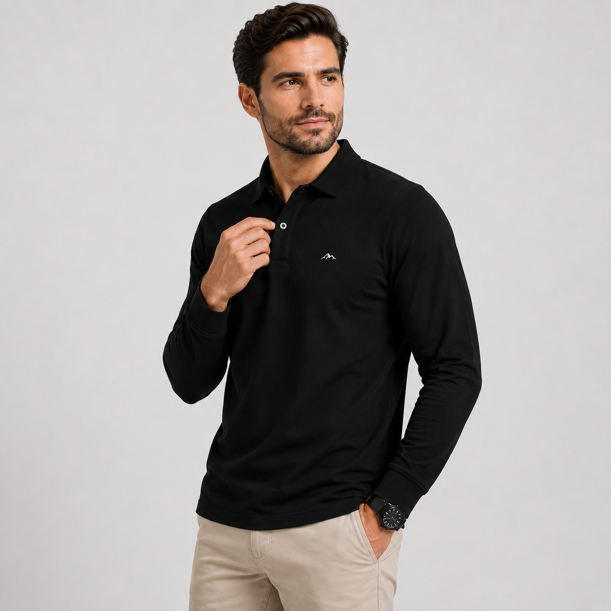 Montviro | Men's Polo Shirt Geometric Print Long Sleeve Regular Fit