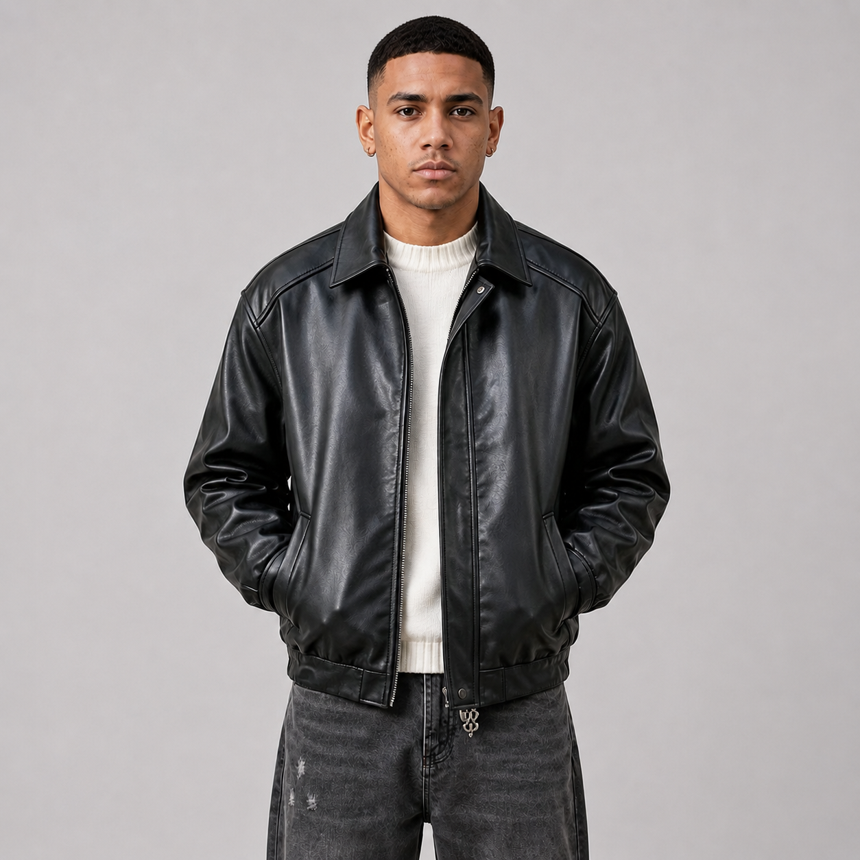 Montviro | Men’s PU Leather Jacket, Loose Fit, Snap Closure