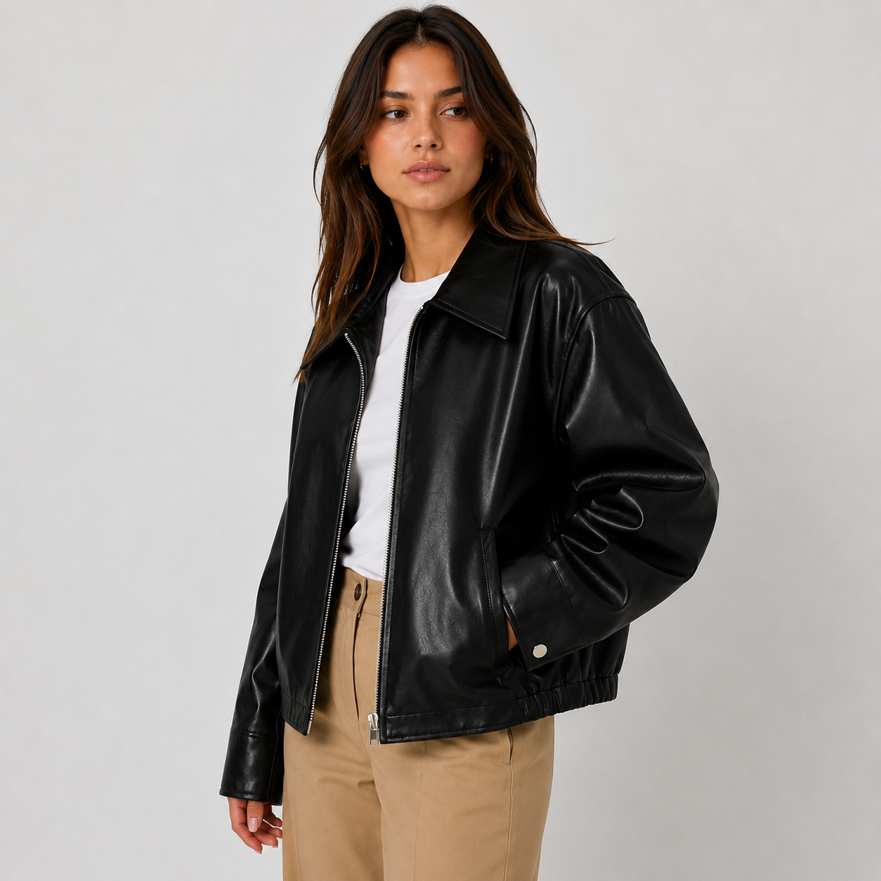 Montviro | Women's Faux Leather Jacket Zip Front Timeless Chic Style