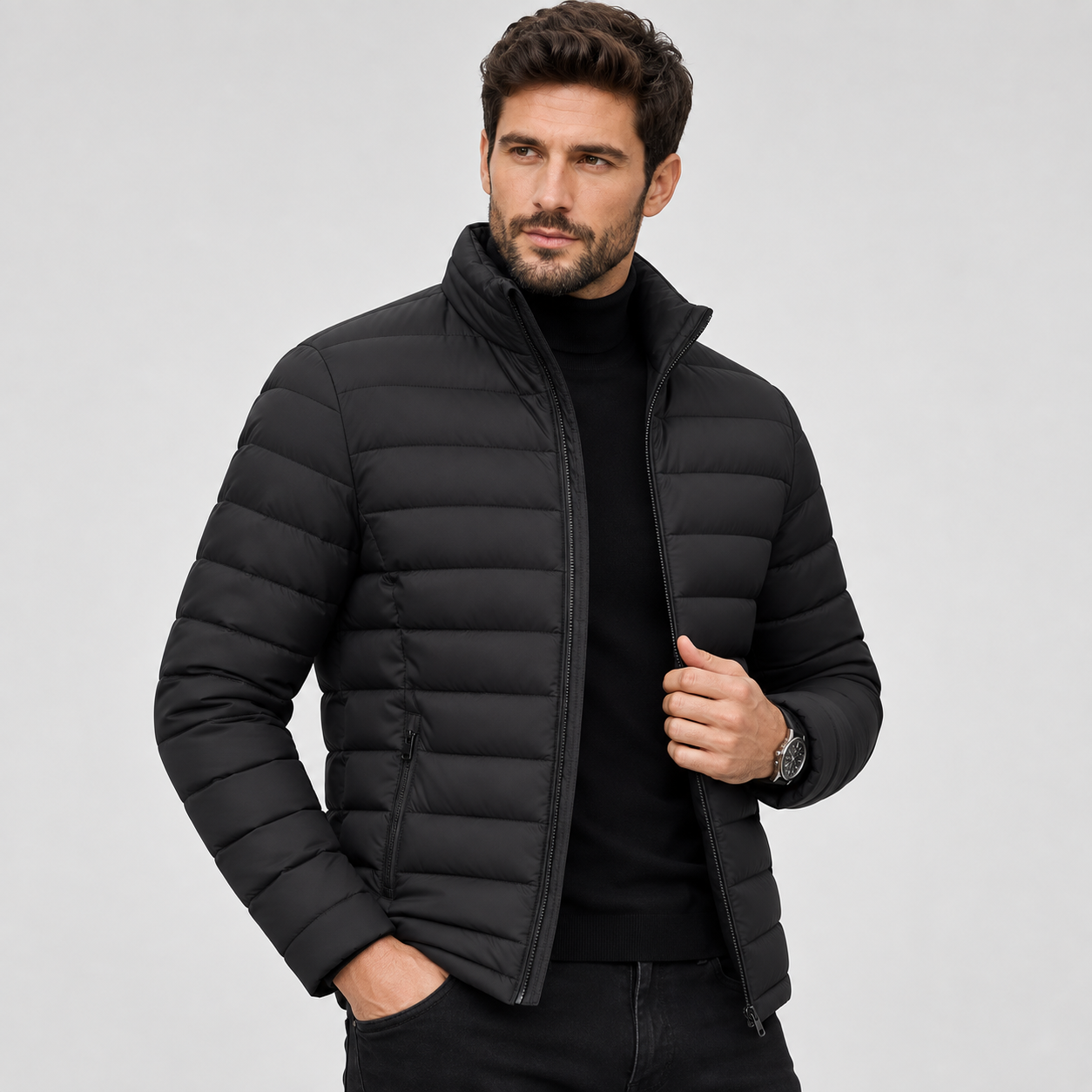Montviro | Men's Quilted Jacket Warm Stand Collar Casual Zip Coat