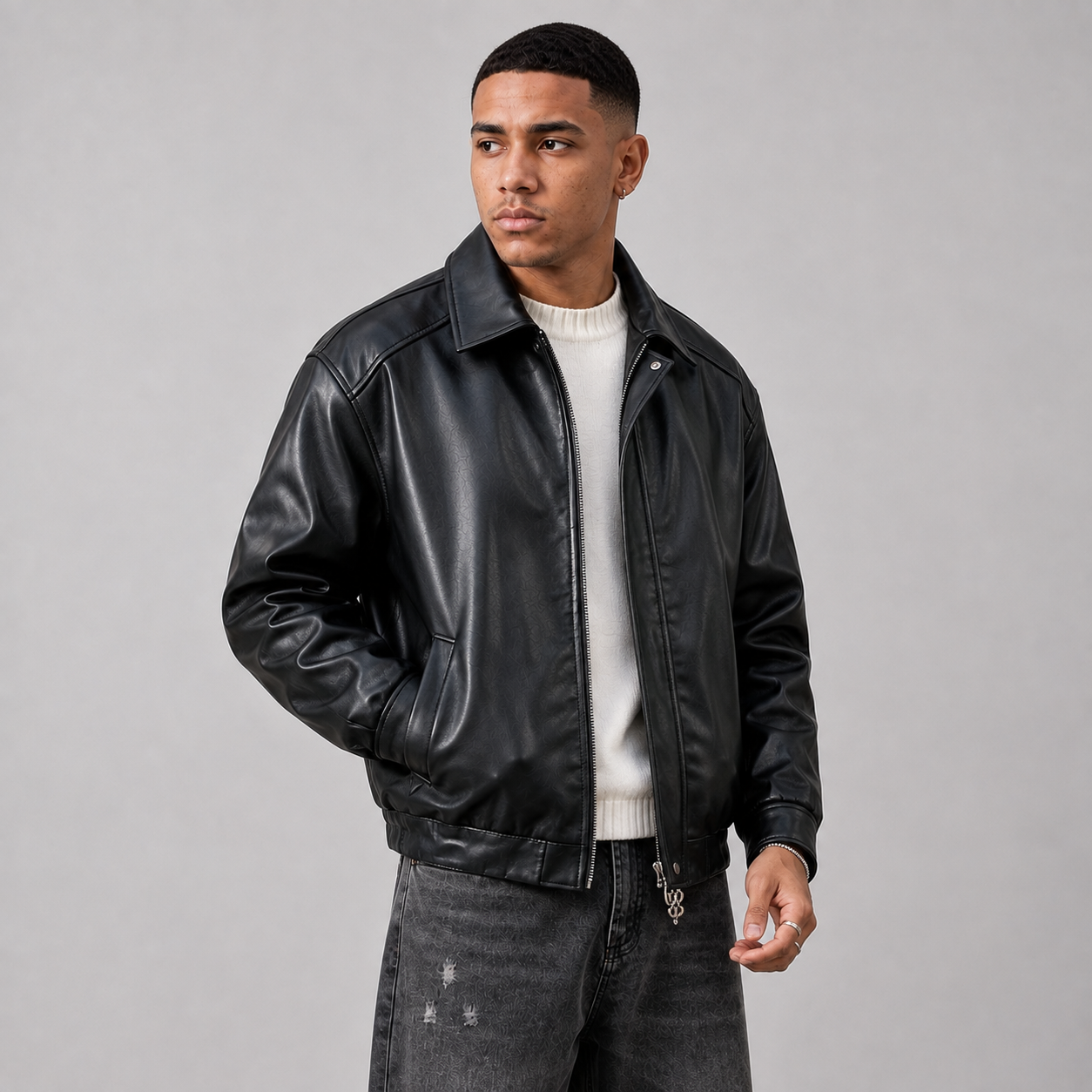 Montviro | Men’s PU Leather Jacket, Loose Fit, Snap Closure