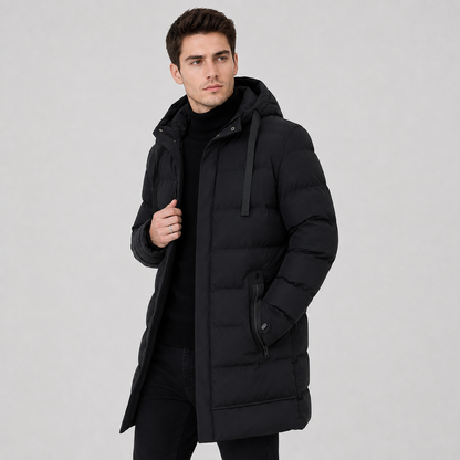 Montviro | Men's Black Puffer Jacket Hooded Warm Winter Coat