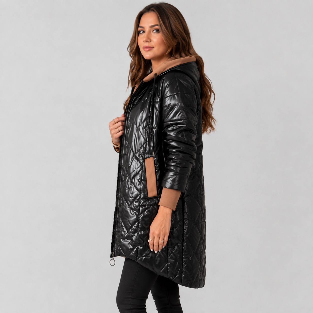 Montviro | Women's Midi Puffer Coat – Warm Hooded Jacket with Pockets