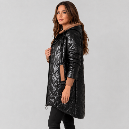 Montviro | Women's Midi Puffer Coat – Warm Hooded Jacket with Pockets