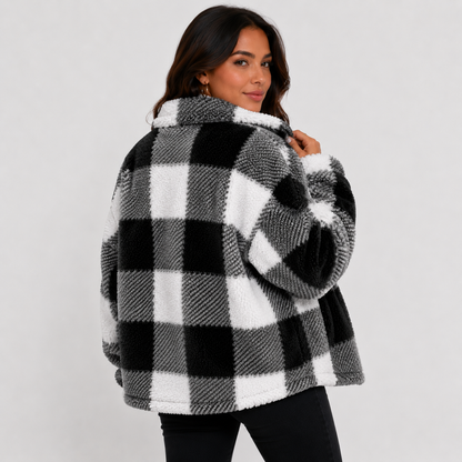 Montviro | Women's Plaid Plush Jacket – Soft Fall Winter Coat