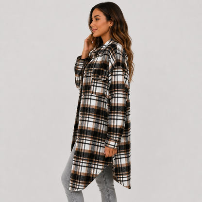 Montviro | Women's Plaid Long Jacket Loose Fit Button Front Spring Fall