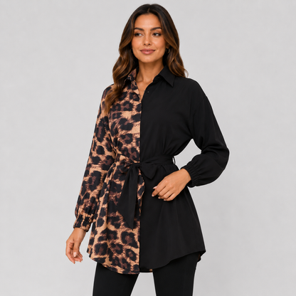 Montviro | Women’s Leopard Shirt Dress V-Neck Button Front